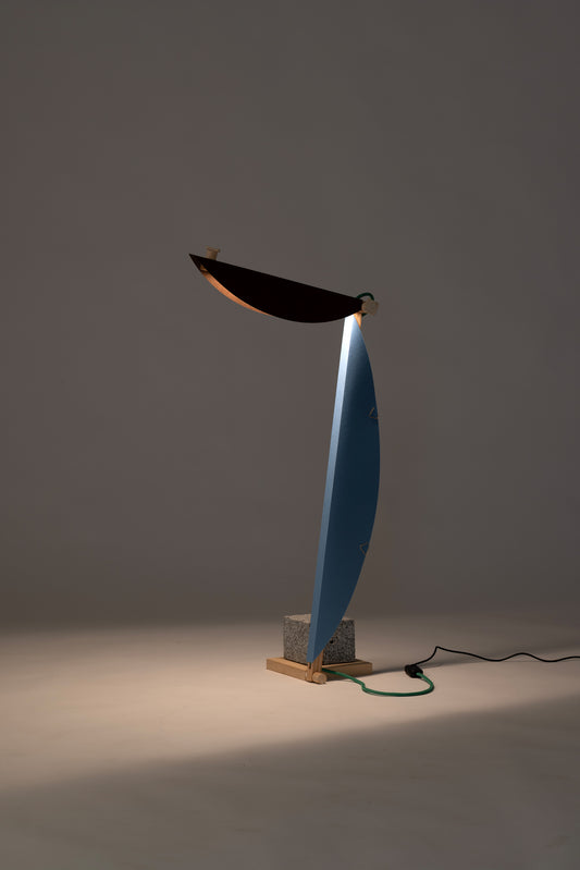 L table lamp with HALFMOON shade and add-on