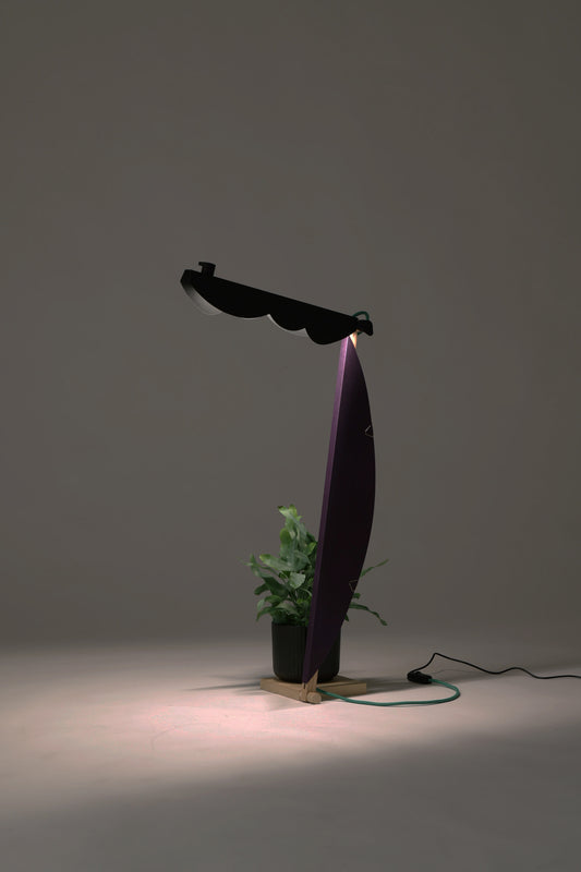 L table lamp with HALFMOON add-on & BLIP shade