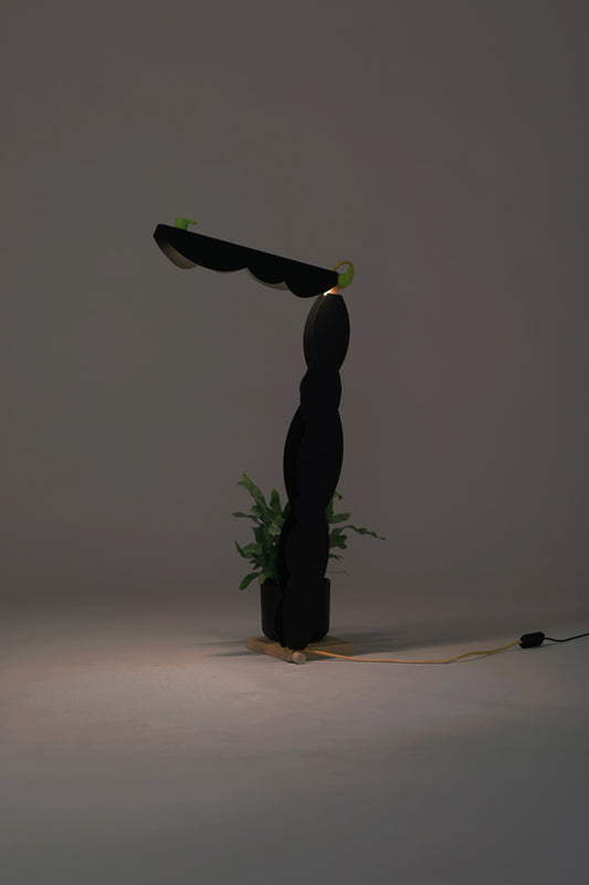 L table lamp with BLIP add-on and shade