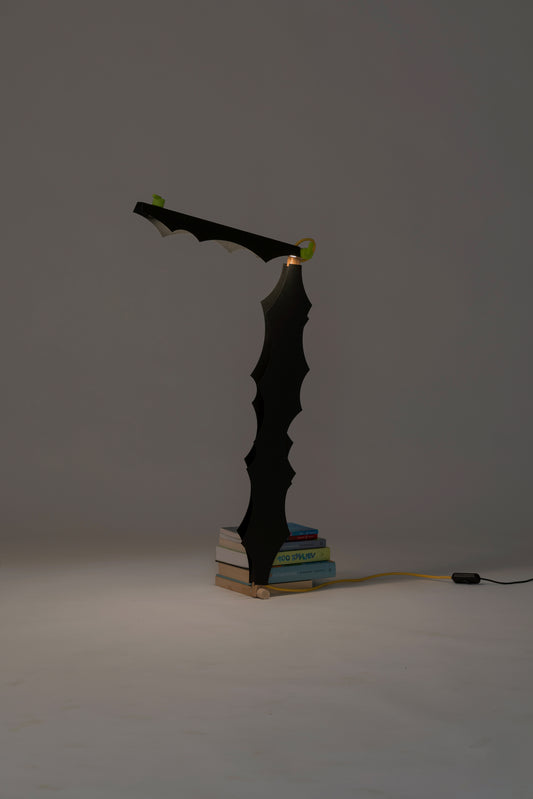 L table lamp with DIP cardboard add-on and shade