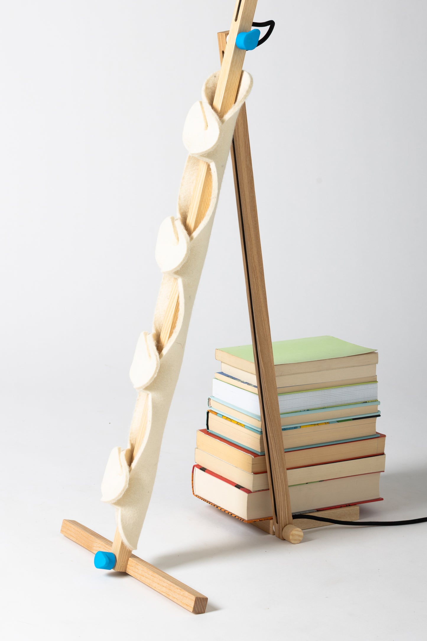 S floor lamp with OLOP sleeves and CLIP attachments and HALFMOON shade