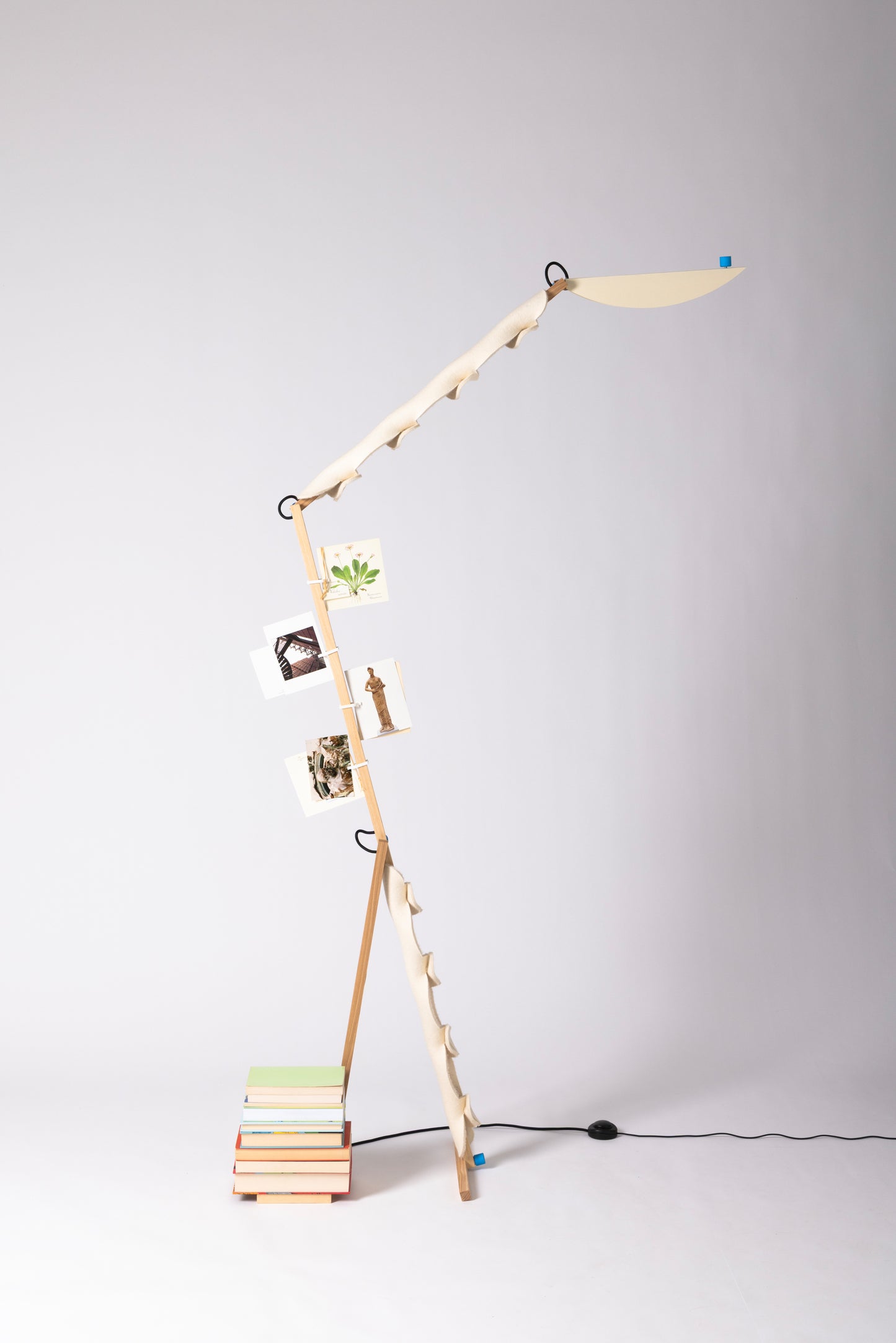 S floor lamp with OLOP sleeves and CLIP attachments and HALFMOON shade