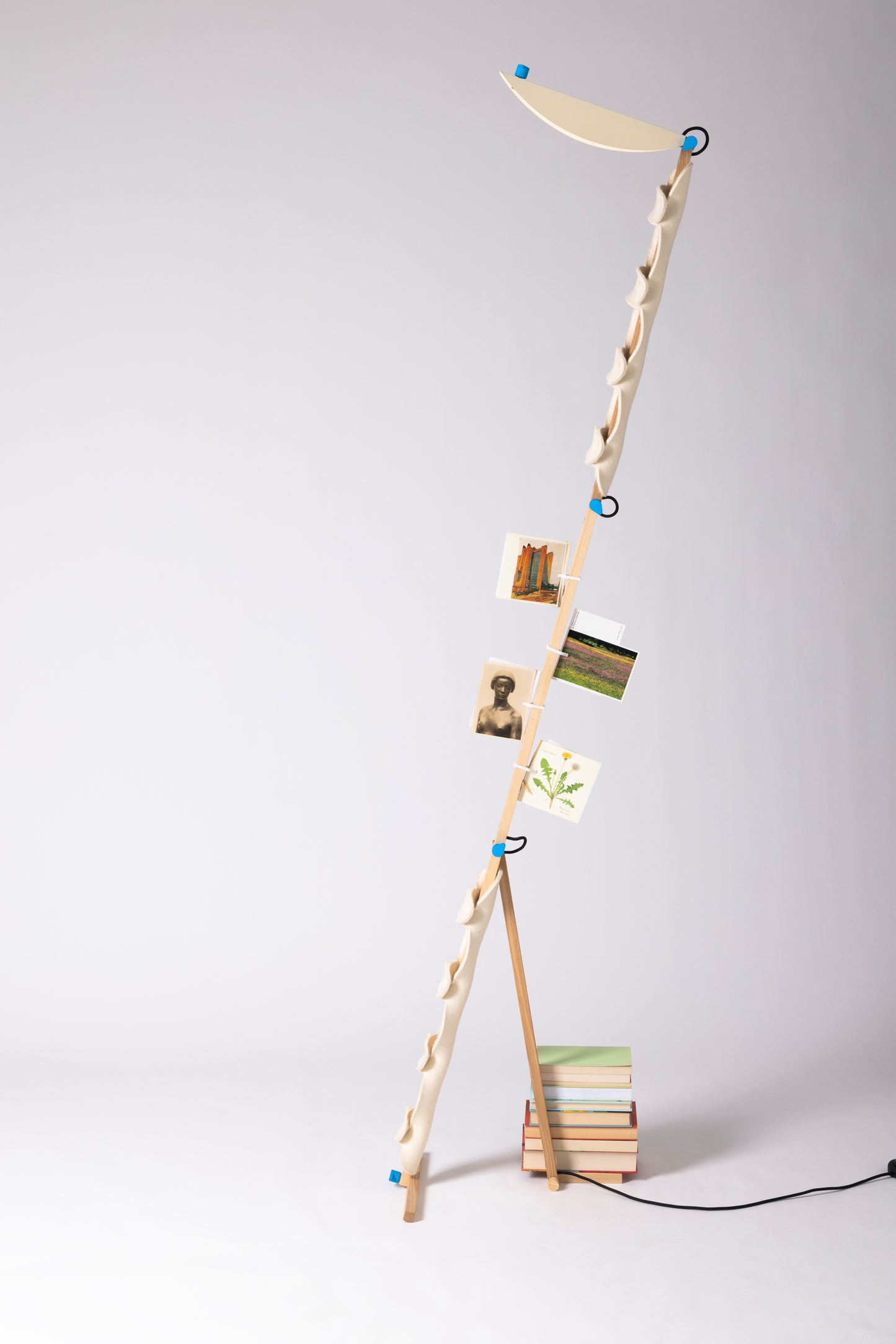 S floor lamp with OLOP sleeves and CLIP attachments and HALFMOON shade