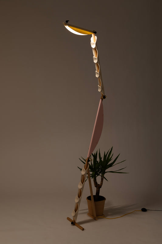 S floor lamp with OLOP sleeves and HALFMOON add-on and shade