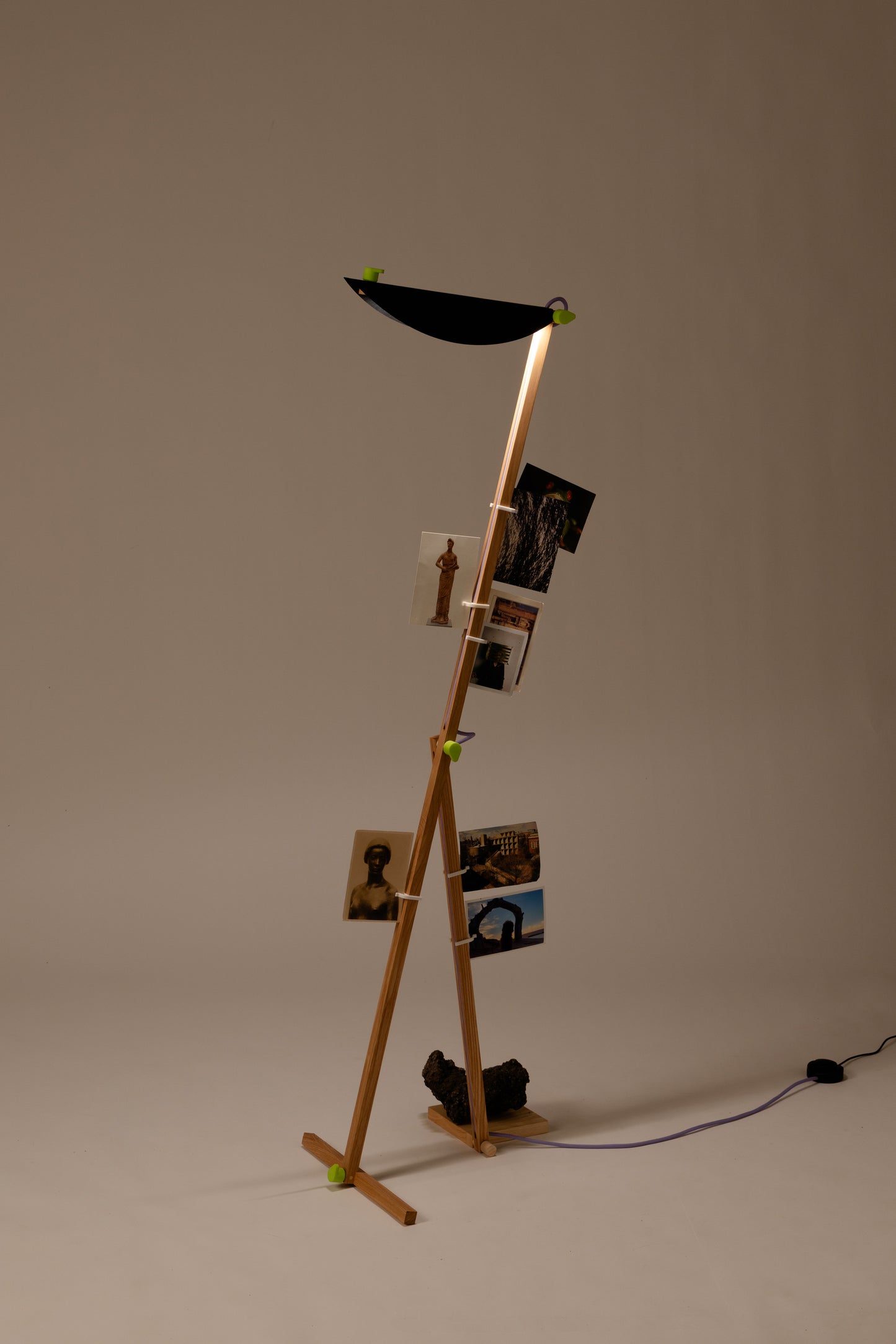 T floor lamp with HALFMOON shade and CLIP attachments