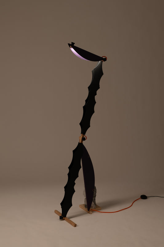 T floor lamp with HALFMOON add-on and shade & DIP add-ons