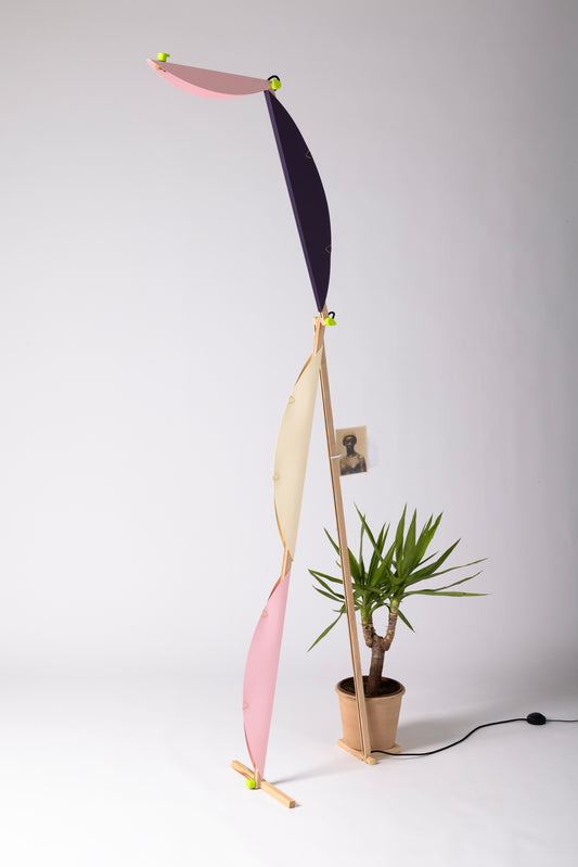 A floor lamp with HALFMOON add-ons and shade & CLIP add-ons