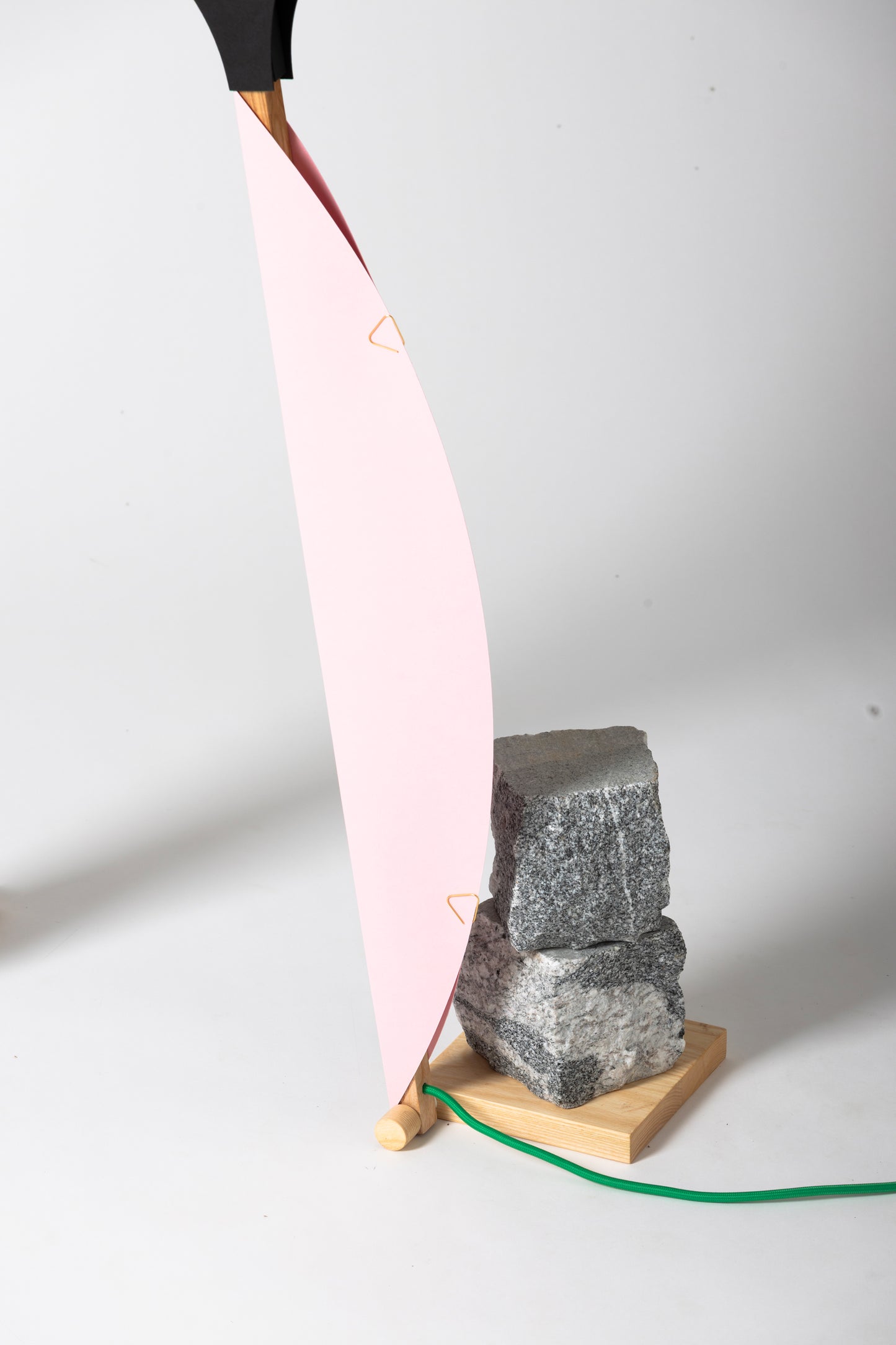 A floor lamp with HALFMOON add-ons and shade & BLIP add-on & DIP add-ons