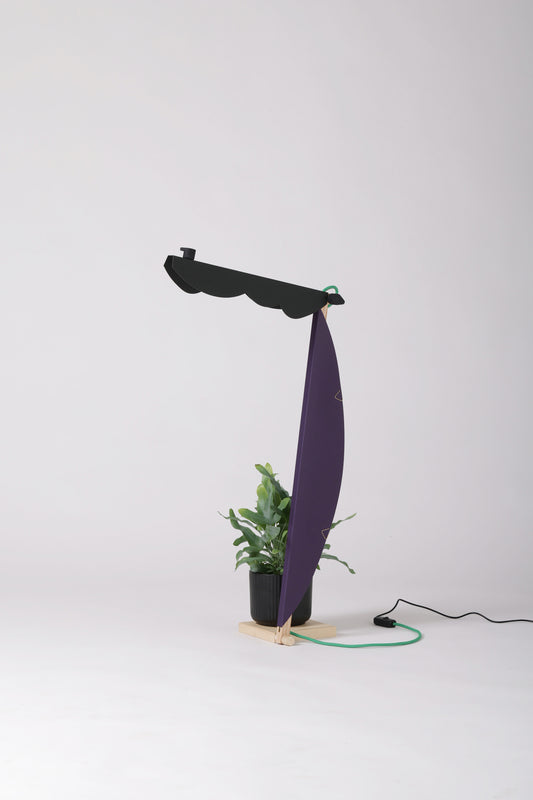 L table lamp with HALFMOON add-on & BLIP shade