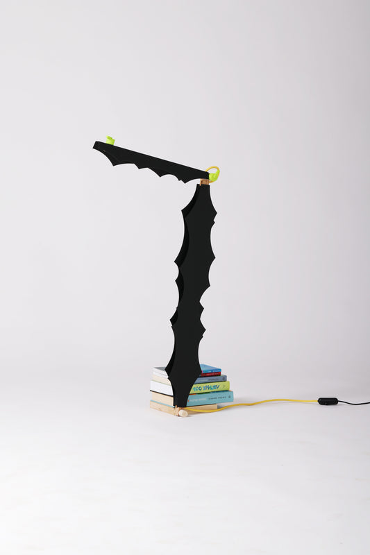 L table lamp with DIP cardboard add-on and shade