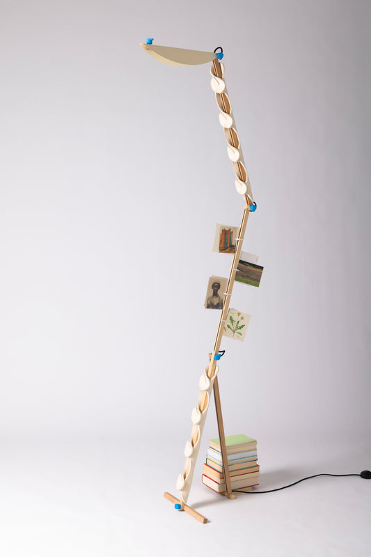 S floor lamp with OLOP sleeves and CLIP attachments  and HALFMOON shade