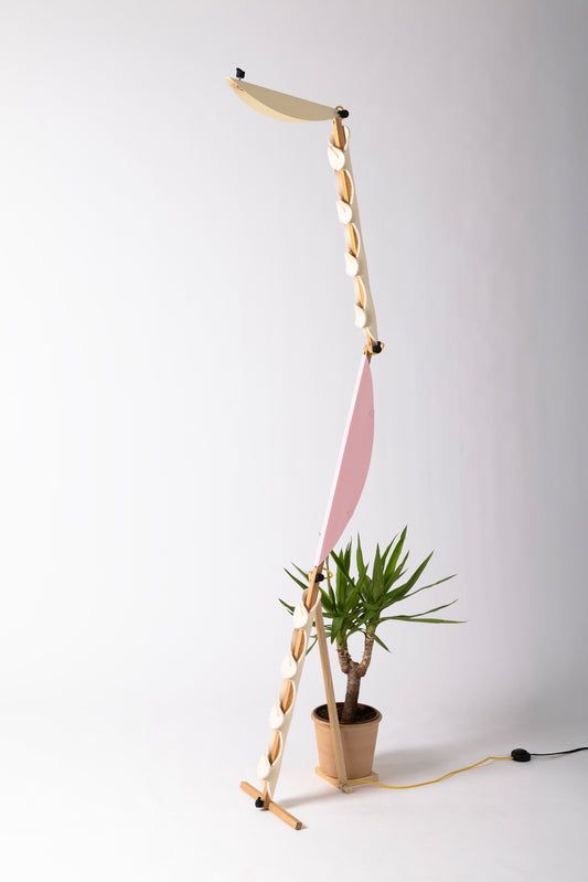 S floor lamp with OLOP sleeves and HALFMOON add-on and shade