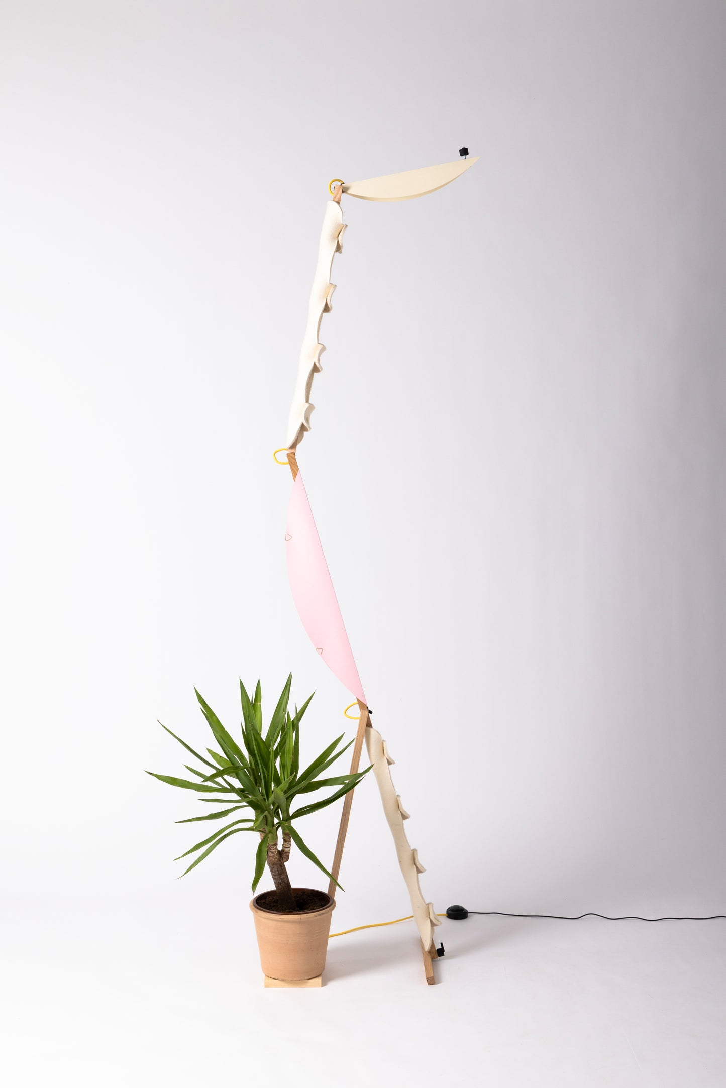 S floor lamp with OLOP sleeves and HALFMOON add-on and shade