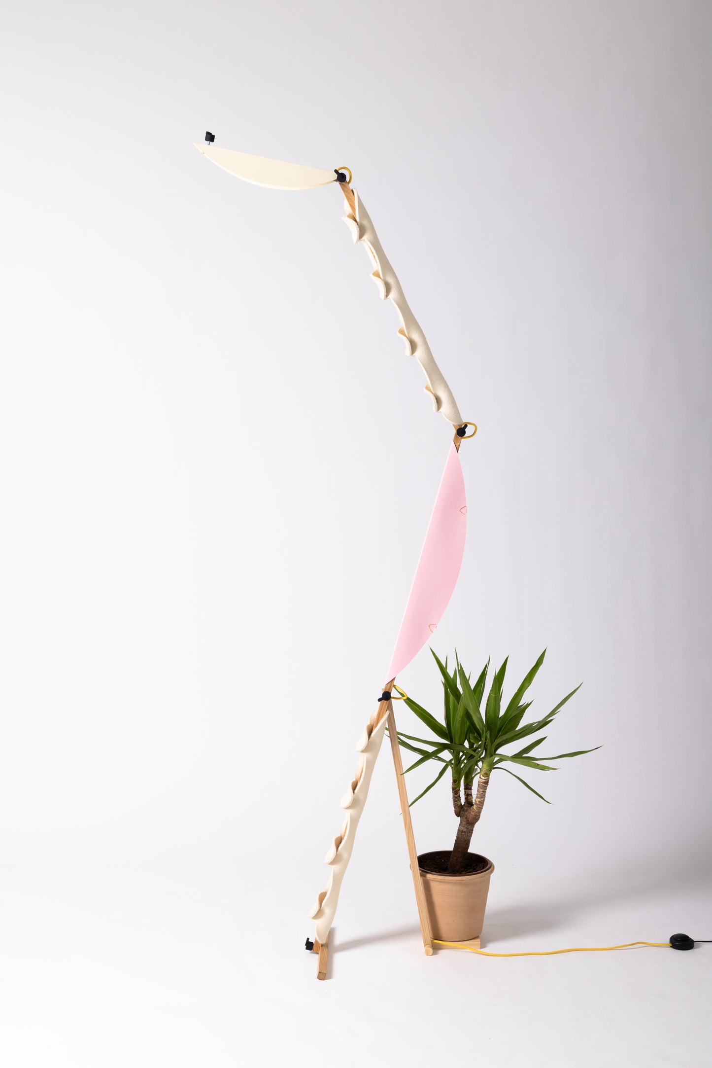 S floor lamp with OLOP sleeves and HALFMOON add-on and shade