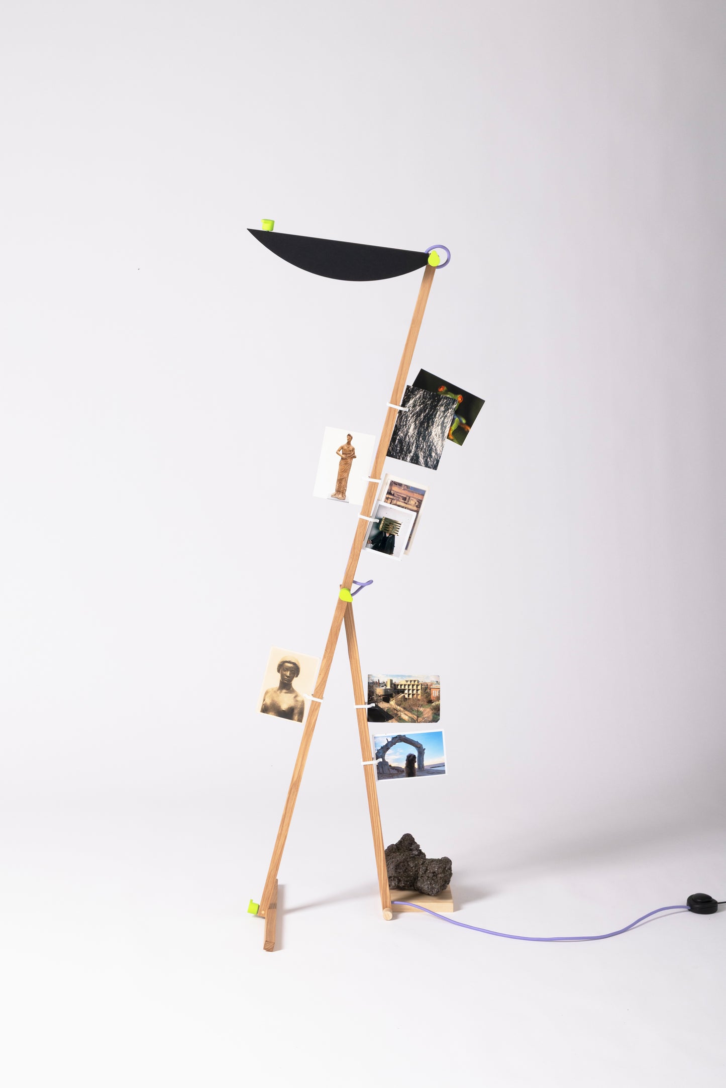 T floor lamp with HALFMOON shade and CLIP attachments