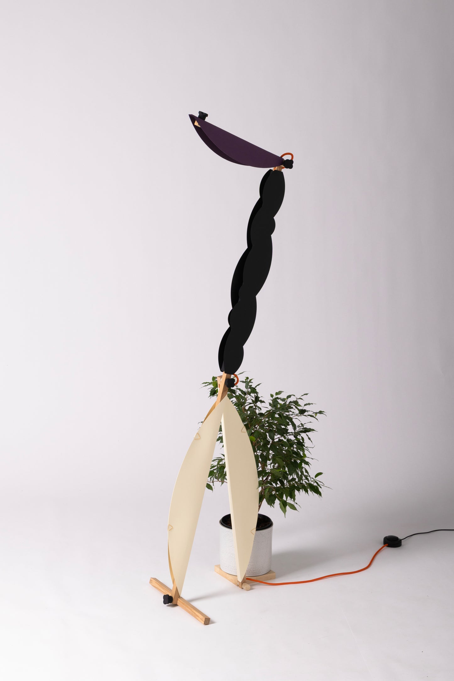 T floor lamp with HALFMOON add-on and shade & BLIP add-on