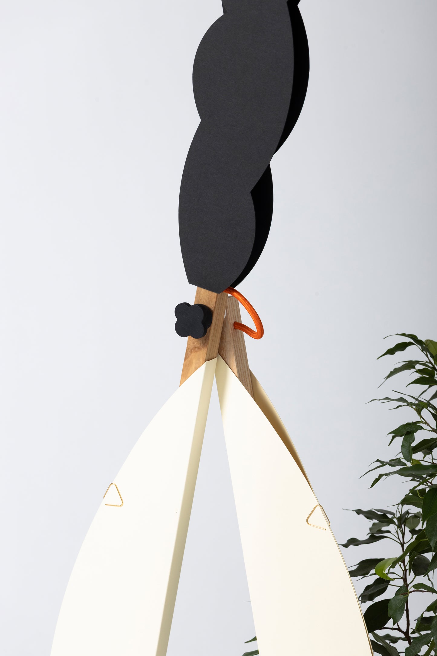 T floor lamp with HALFMOON add-on and shade & BLIP add-on