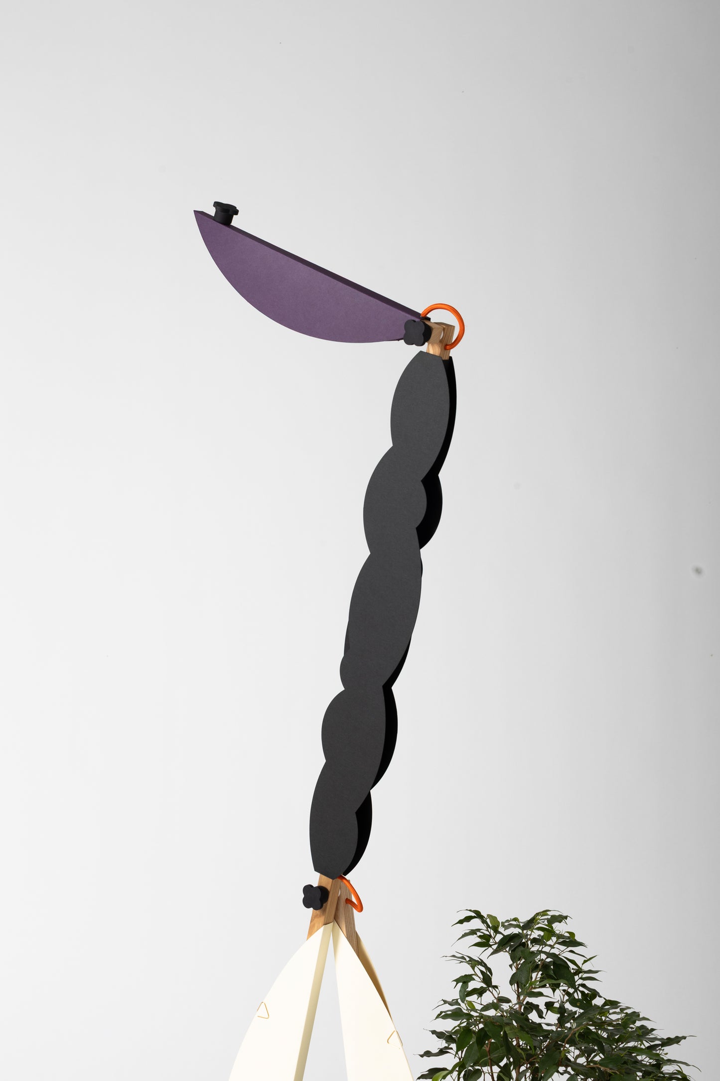T floor lamp with HALFMOON add-on and shade & BLIP add-on