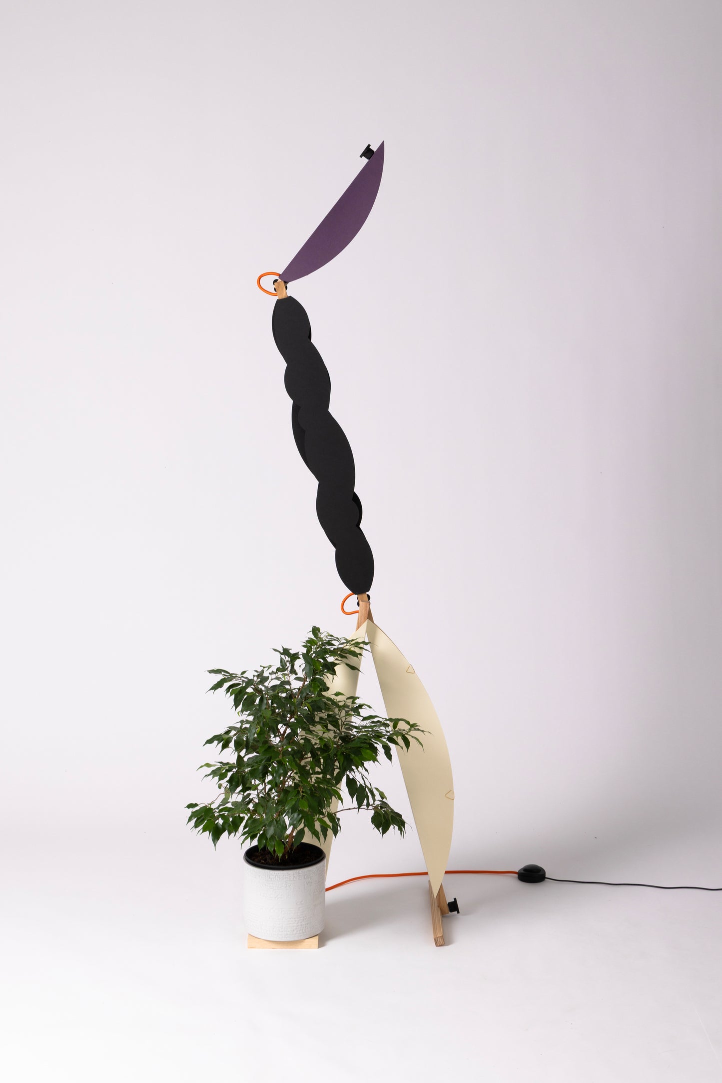 T floor lamp with HALFMOON add-on and shade & BLIP add-on