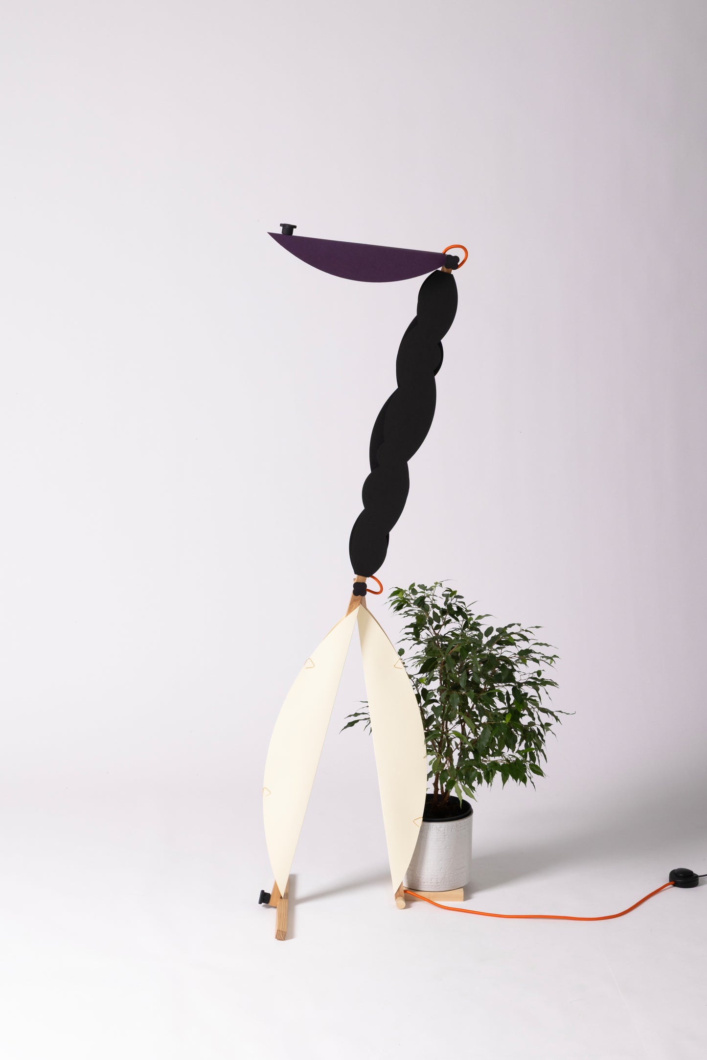 T floor lamp with HALFMOON add-on and shade & BLIP add-on